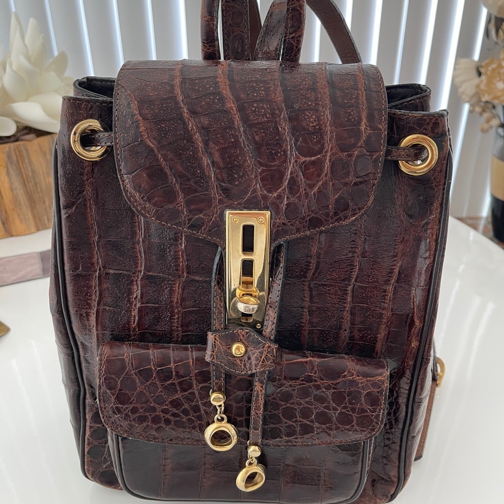 Vintage Brown Crocodile Leather Backpack